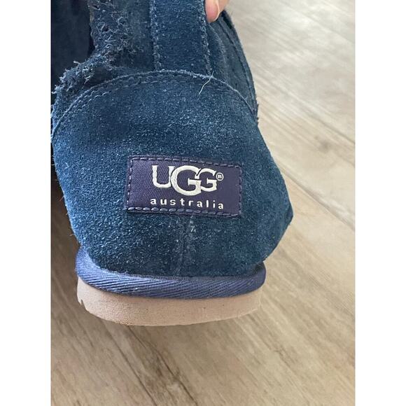 UGG Women's Blue Suede Ankle Boots Sheepskin Lining Size 6 - Picture 2 of 8